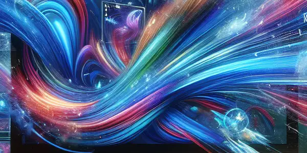 A modern computer setup showcasing vibrant AV imagery, symbolizing speed and efficiency in a digital environment.