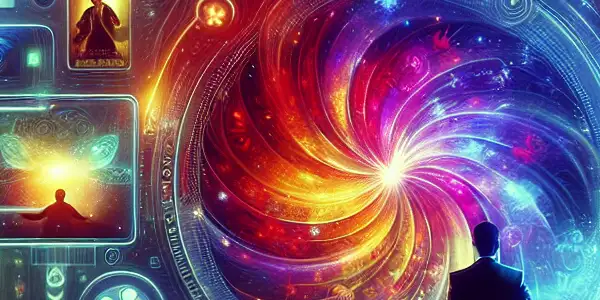 A futuristic digital platform showcasing a vast library of HD adult films with vibrant thumbnails and a glowing payment interface.