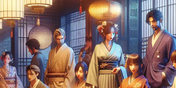 A vibrant scene of diverse individuals in an upscale room, engaged in playful, consensual interactions.